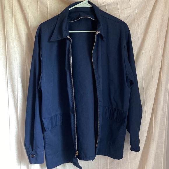 Vintage Retro Navy Blue Machinist's Jacket Large Pockets Size L Maybe 1960s - Picture 7 of 7